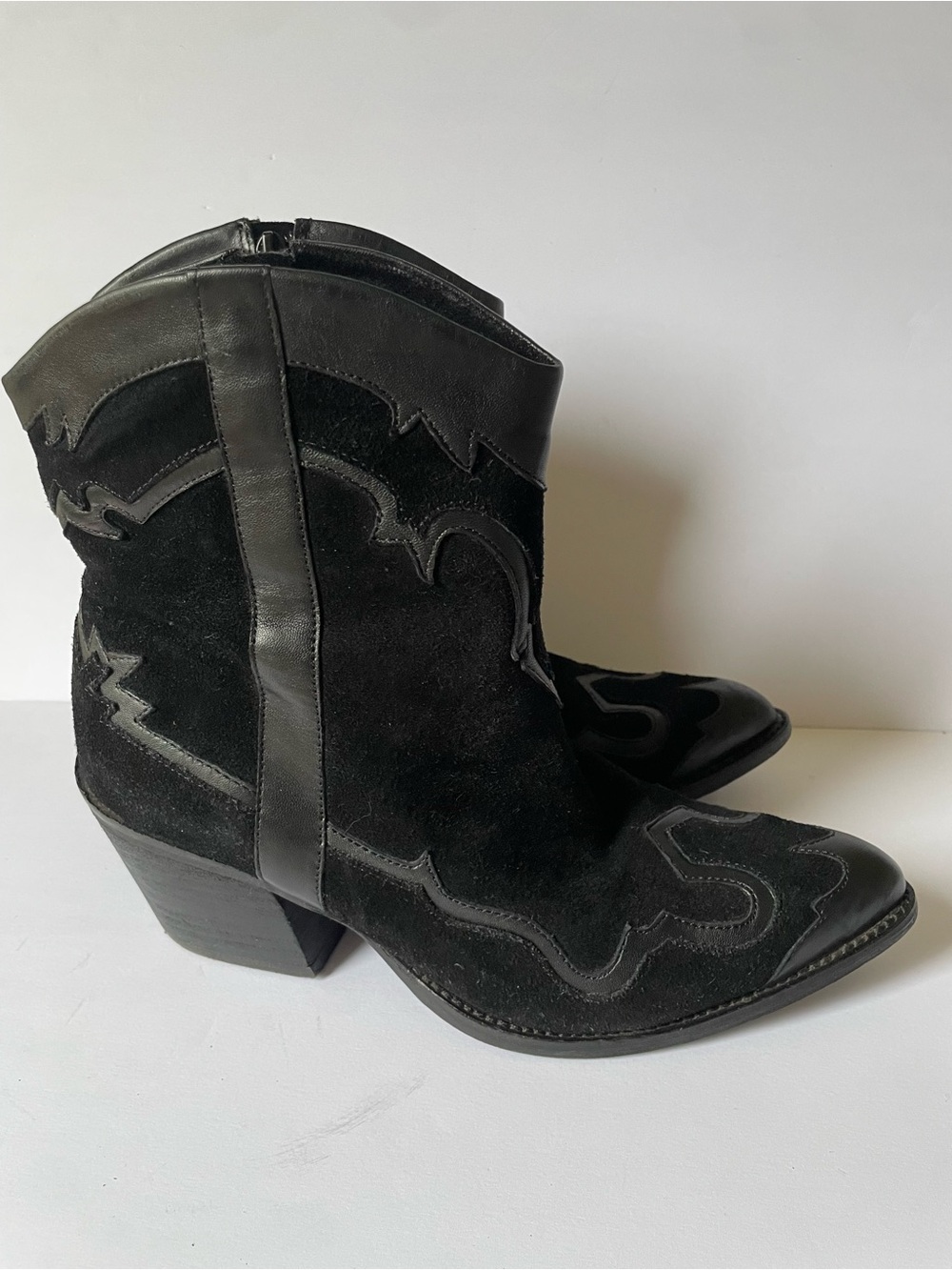 Reba Black Suede Western Ankle Boots Womens 9M Leather Zip Cowboy Booties